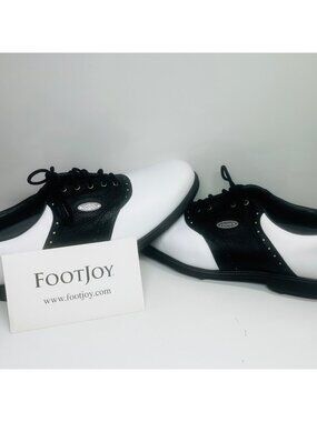 FootJoy Mens DryJoys Size 12 Golf Shoes Black & White Leather Waterproof